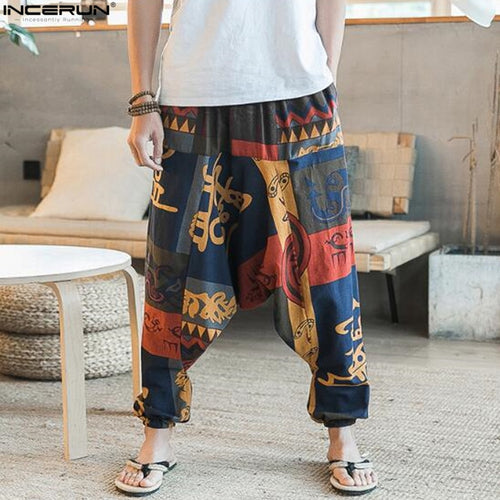 DOSIM New Hip Hop Aladdin Hmong Baggy Cotton Linen Harem Pants Men Women Plus Size Wide Leg Trousers New Boho Casual Pants Cross-pants