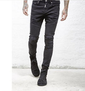 DOSIM Fashion Skinny Men Jean Slim Elastic Jean Homme Washed Ripped Mens Hip Hop Pants Jeans Blue Black Men's Denim Biker Jeans